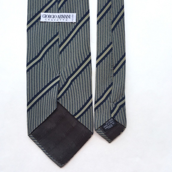 Giorgio Armani Cravatte 100% Silk Green Striped Print Men's Neck Tie Designer - Picture 4 of 4